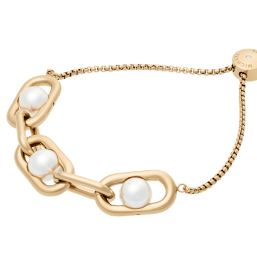 MICHAEL KORS Pearl Links Gold Tone Slider MKJ6977